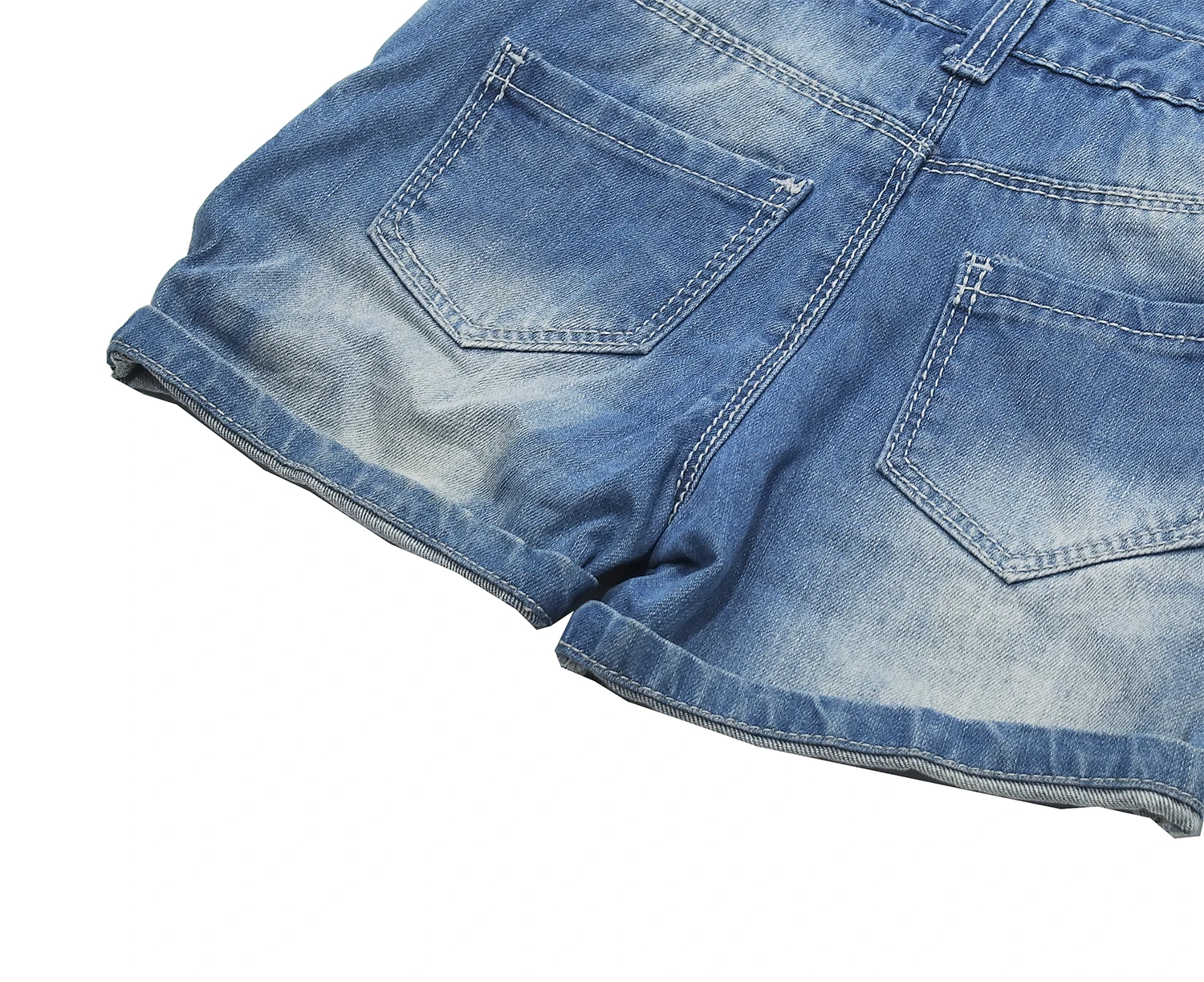 Kidscool Space Baby & Little Boys Big Bib Pocket Leather Decor Cuffed Bottom Water Washed Processing Denim Shortalls