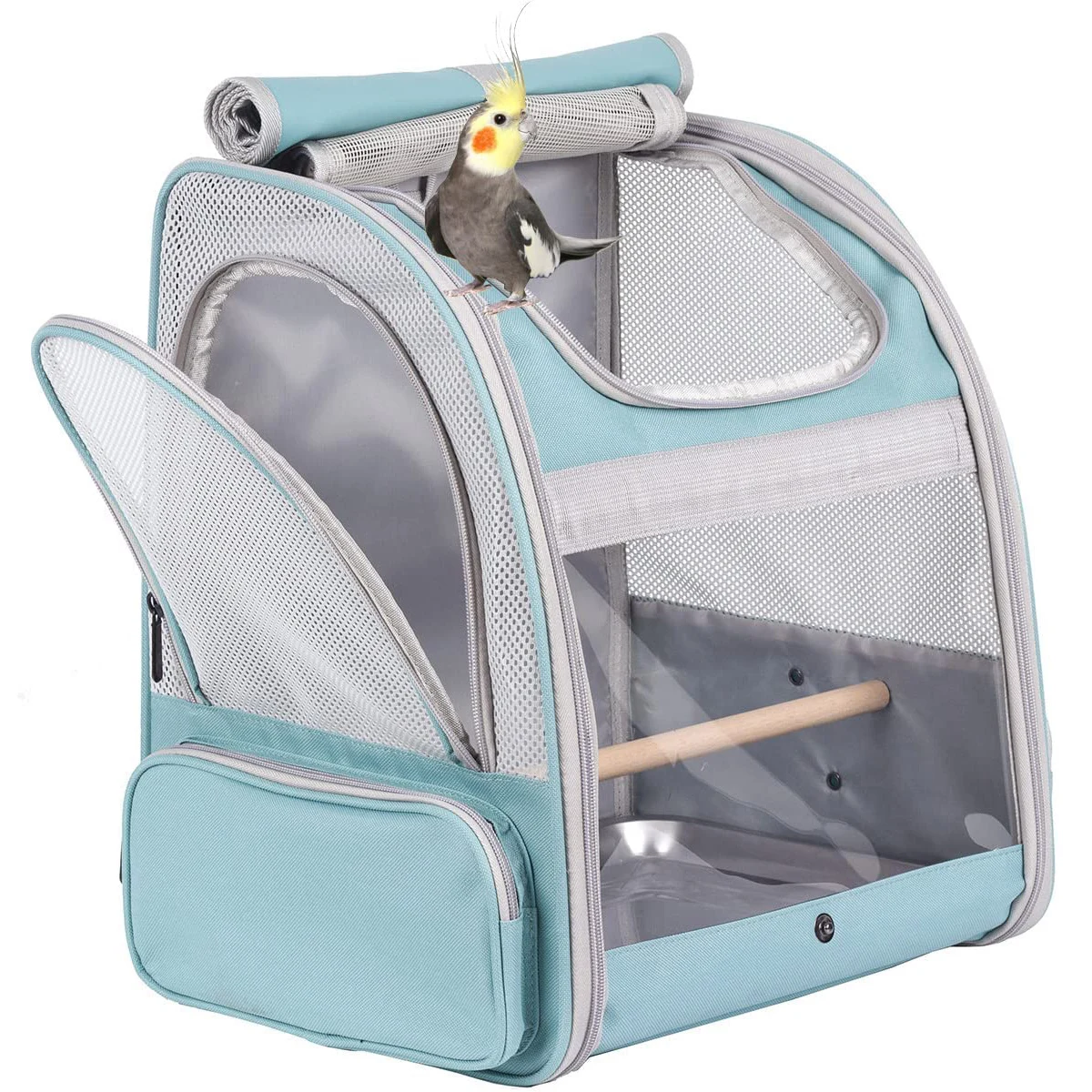 

Bird Backpack Carrier with Stand Perch, Bird Travel Backpack for Hiking, Airline Approved Green Bird Backpack
