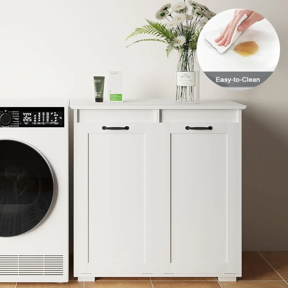 Bathroom Laundry Hamper Cabinet, Double Tilt Out Laundry Hamper with 2 Baskets,Hidden Cabinet, Laundrys Cabinet