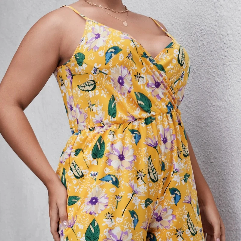 ÷  ÷ζ Ʈ Surplice Neck   ĳ  Ʈ  μҸ ź 㸮 ۾ Office Boho Jumpsuits 6XL