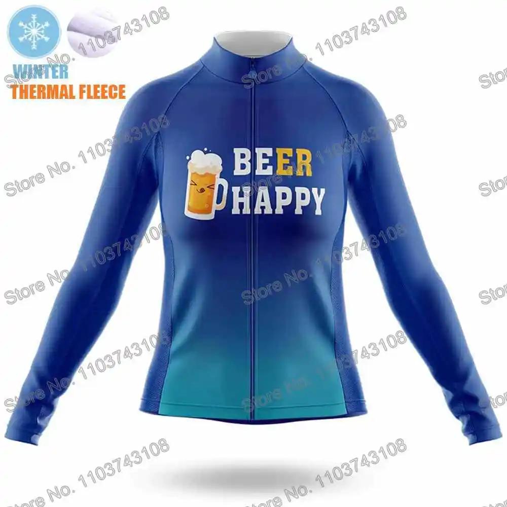 Beer Happy Cycling Jersey Winter Cycling Clothing Women Road Race Bike Shirt Autumn Long Sleeve MTB Bicycle Thermal Jacket