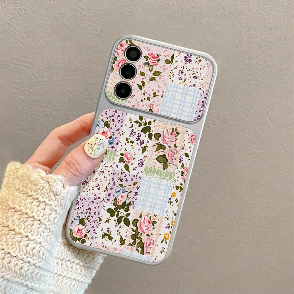 Plaid Floral Leather Shockproof Phone Case – Soft Silicone Cover