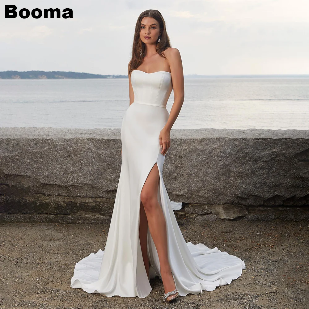 

Booma Generous Mermaid Wedding Dresses Sweetheart Sleeveless Bridals Dress High Side Slit Evening Gowns with Sweep Train