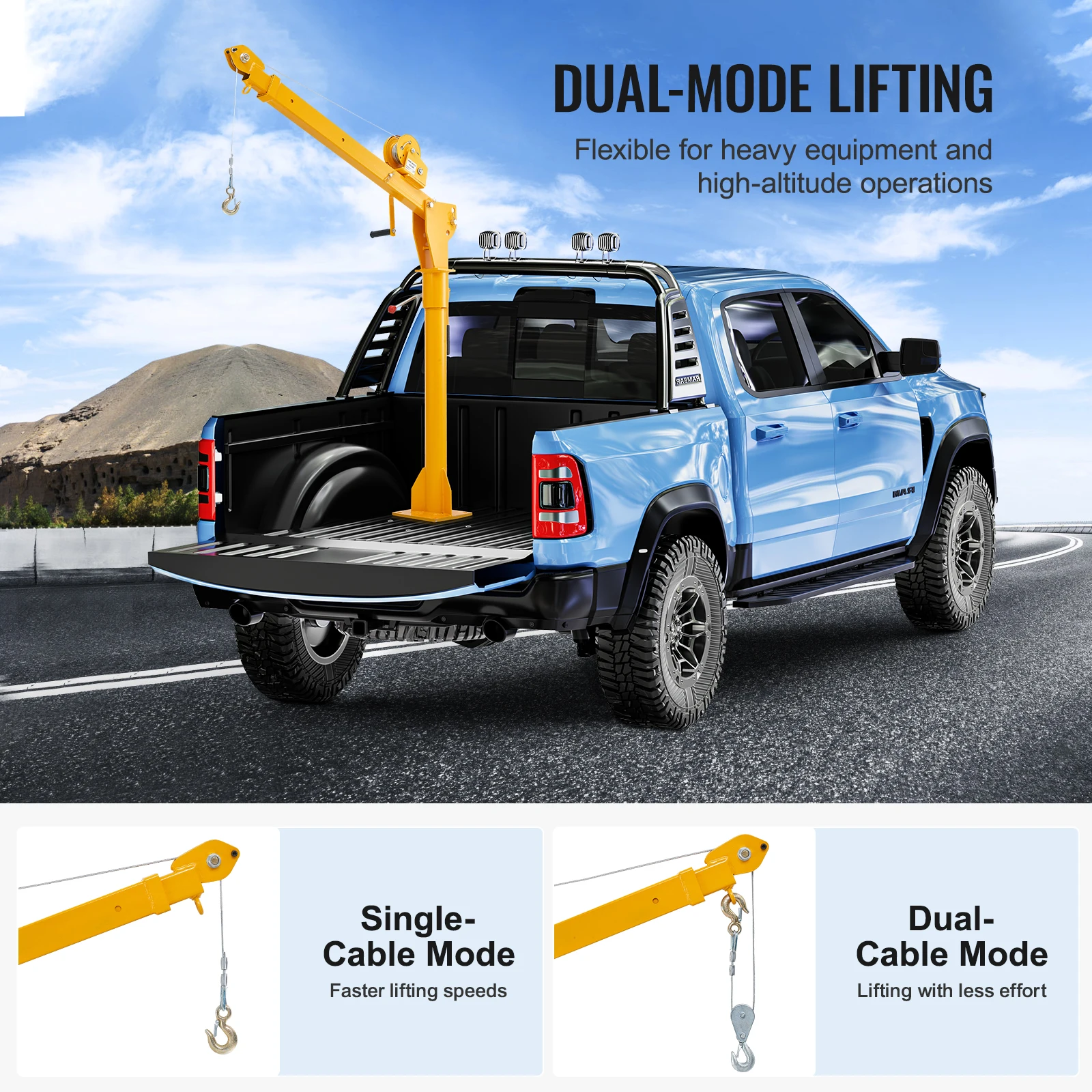 Folding Pickup Truck Crane with 1100 lbs Manual Winch