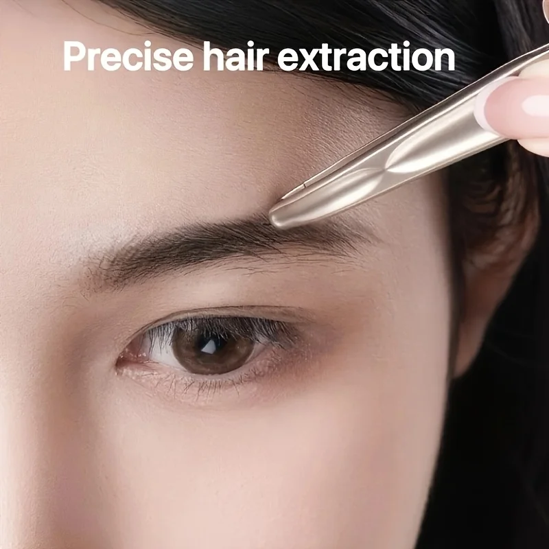 정밀한 수염 및 콧수염 정리용 스테인리스 스틸 눈썹 집게, 연한 베이지색 둥근 머리 핀셋
