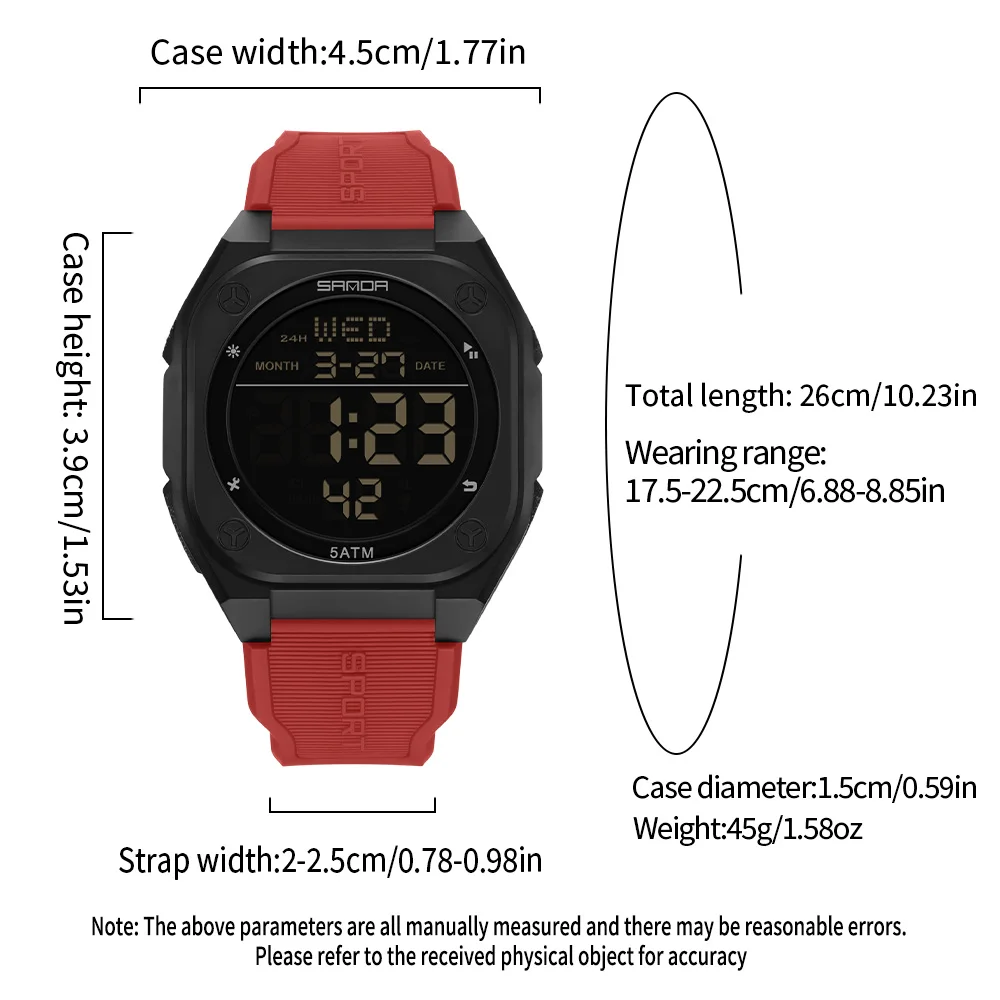 Waterproof Men's Digital Sports Watch with LED Display & Alarm Clock