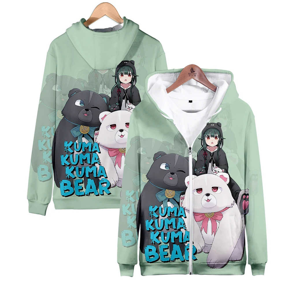 Kuma Kuma Kuma Bear Anime Zipper Hoodies 3D Unisex Fashion