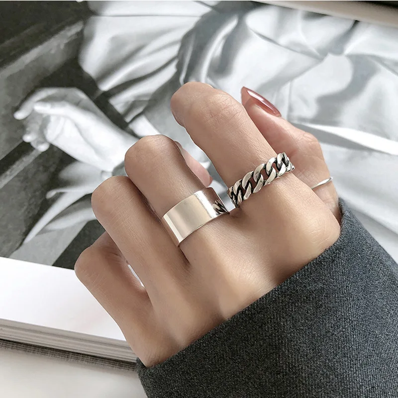 Weiyue S925 Sterling Silver Retro Twist Personality Chain Ring Ladies Simple Glossy Open Ring Jewelry Party Jewelry