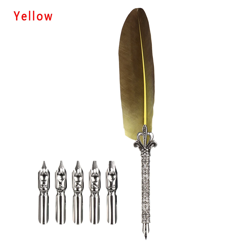 Vintage Feather Pen Set with Ornate Quill and Nib Collection - Elegant Writing Gift Set