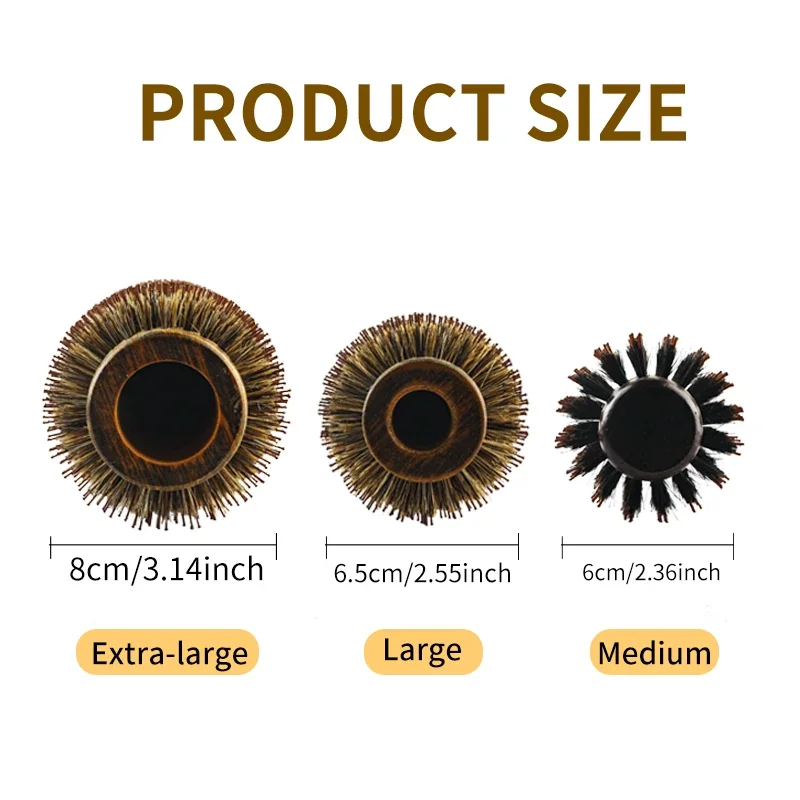 Professional 65mm Wood Round Hairbrush Roll Hairdresser Combs Boar Bristle Curly Hair Brush Straightening Brush For Hairdresser 4