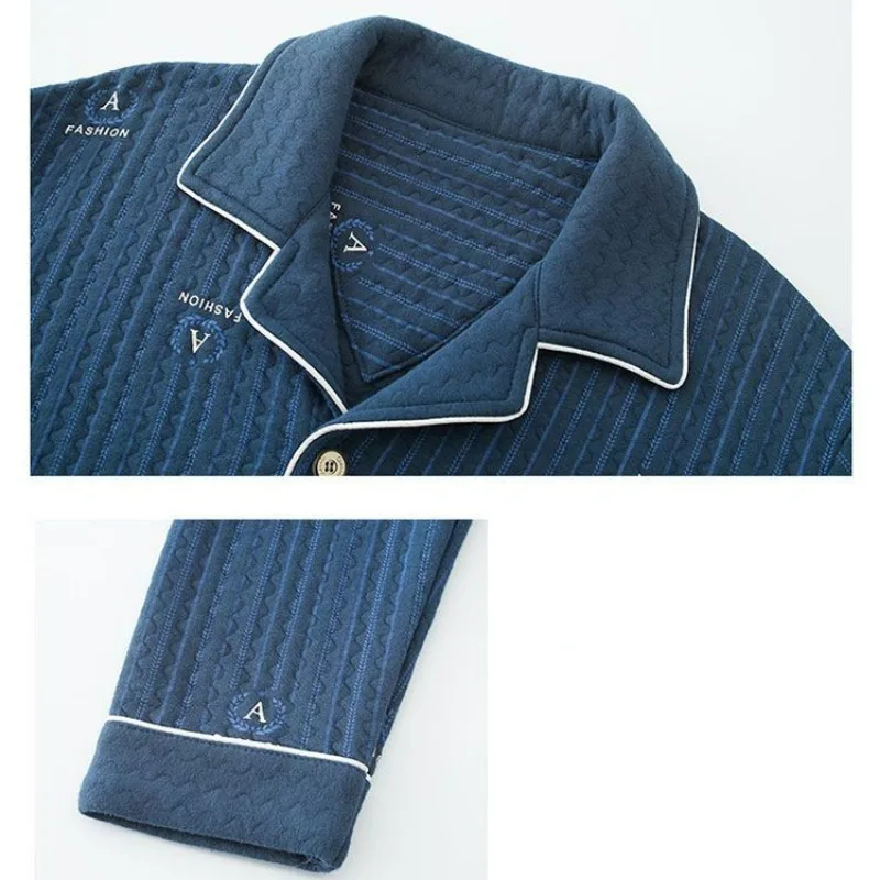 2024 New Pajamas Men's Spring Autumn Thickened Cotton Sleepwear Winter Thin Padded Air Cotton Sandwich Homewear Men's Loungewear