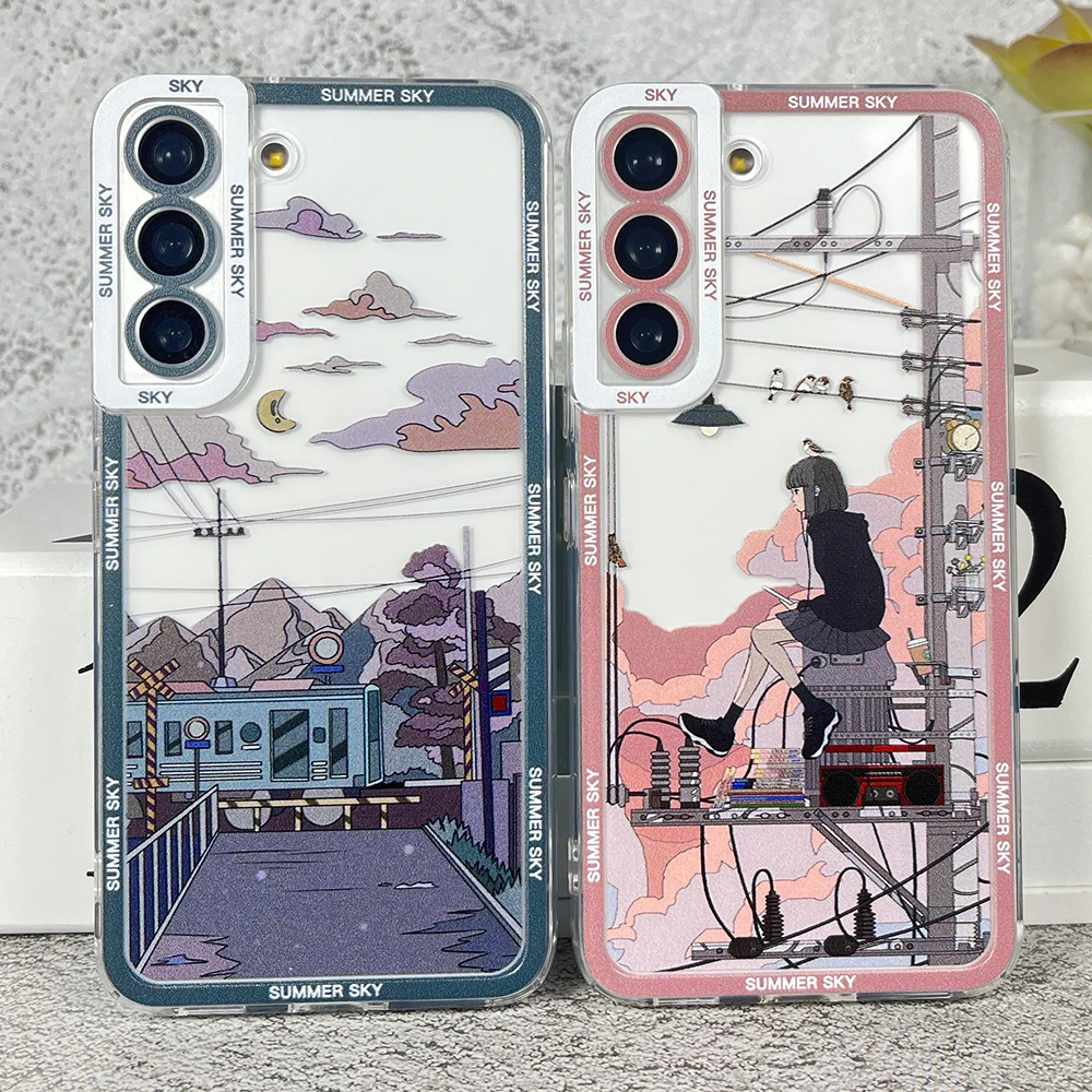 Summer Skycase Per Samsung Galaxy S22 Plus Ultra A72 A52 A52S A53 5G A21S A32 4G Cute Japanese Estetica Clear Soft Cover Coque