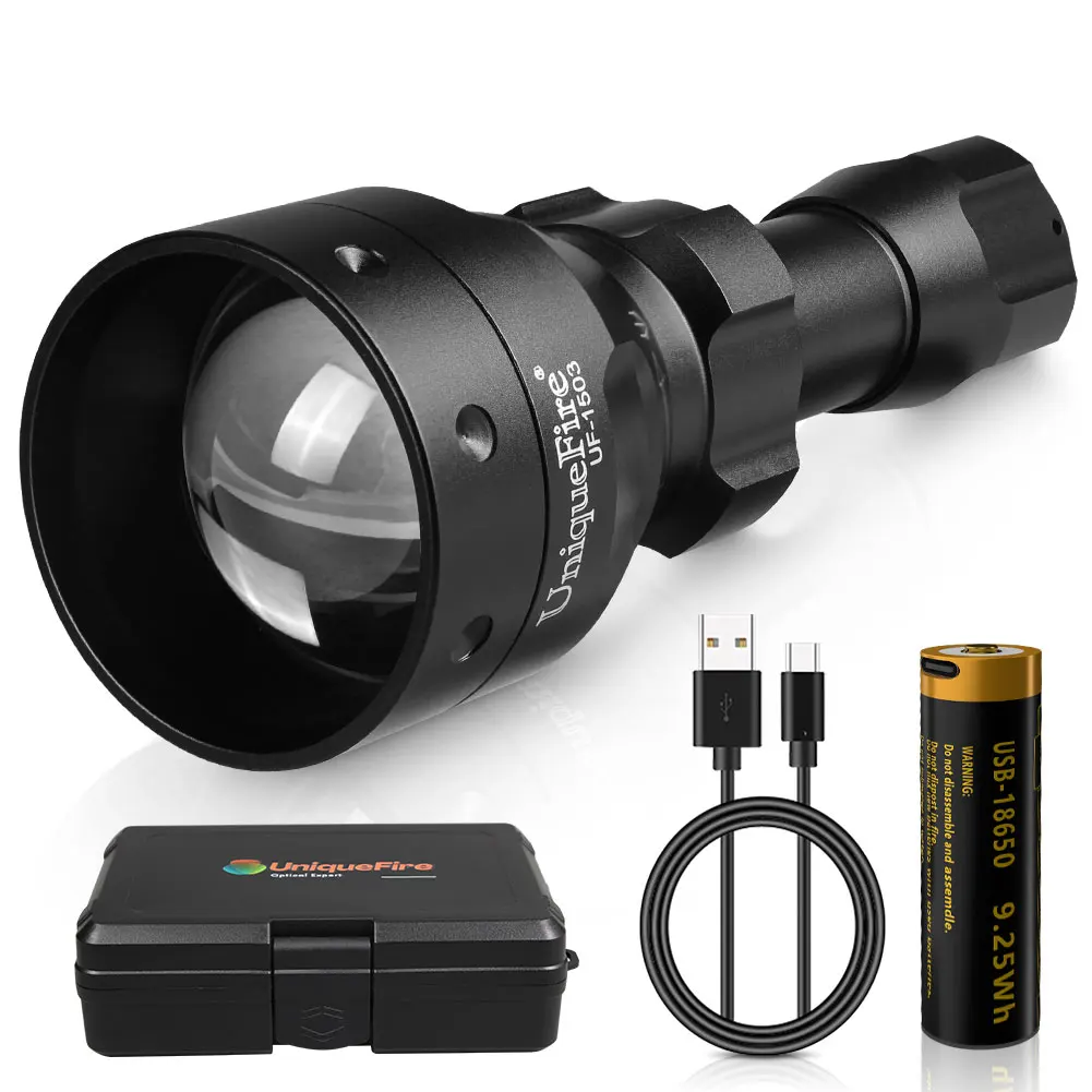 

UniqueFire 1503 T50 IR 940NM 850NM LED Hunting Flashlight 3 Mode Zoomable Torch USB C Rechargeable 18650 Battery Light Lantern