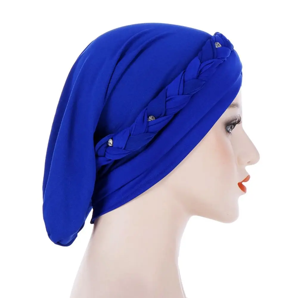 

Braid Turban Hat Beanies Caps Hair Cover With Diamon Full Cover Head Scarf Islamic Turban Muslim Turbante Women's Hijabs