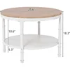25.6" Natural White Round Farmhouse Coffee Table, 2-Tier Storage Wood Center Circle Accent Table for Living Room 2