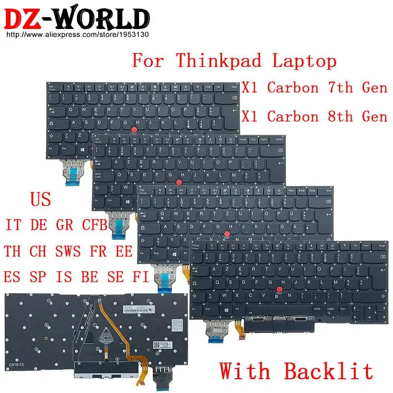 Teclado Retroiluminado para Lenovo us it de gr Cfb th ch Sws fr ee es sp is se fi Thinkpad x1 Carbono ° ° Gen Laptop Azerty