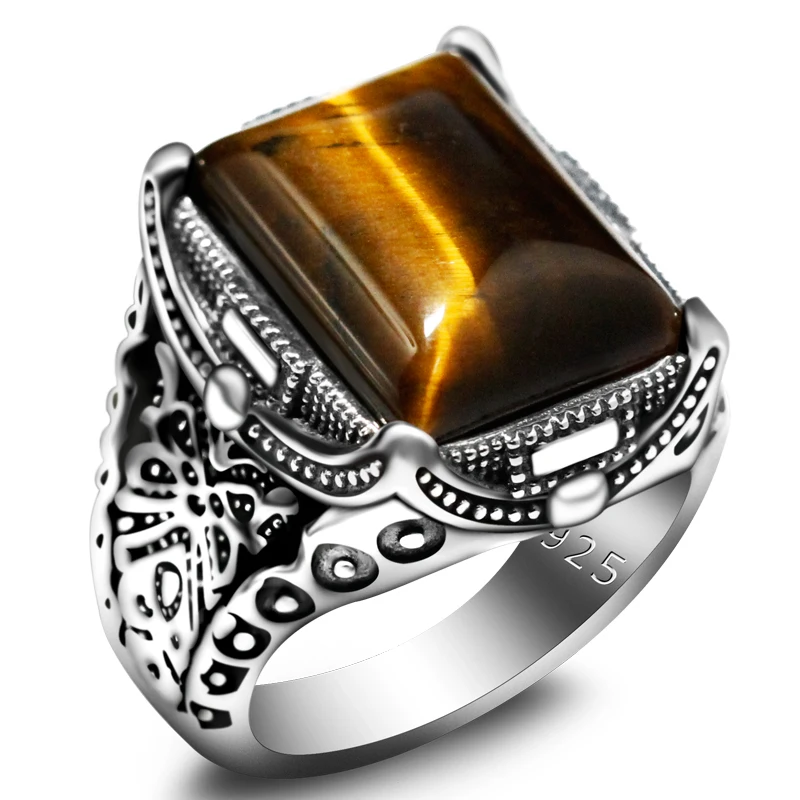 SILVER925 TIGER EYE DESIGN RING/シルバー/リング 925 Sterling Silver Ring Natural Tiger's Eye Stone Finger