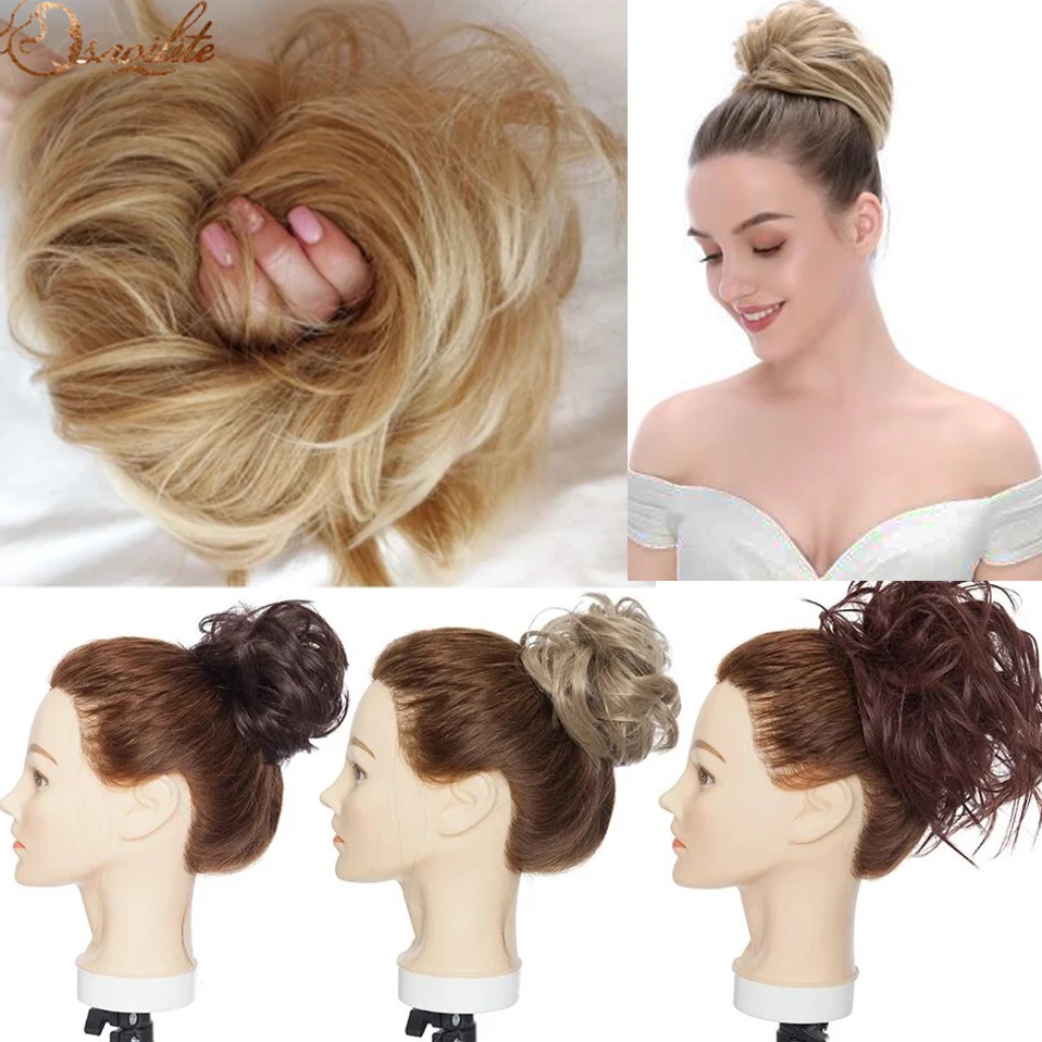 S-noilite Synthetic Scrunchy Hair Bun With Elastic Band Messy Bun Hair Chignon Hairpiece Elegant Updo Hair Accessories For Women fluffy synthetic elastic hair curly messy bun hair scrunchies elegant chignons wedding hair piece for women and kids