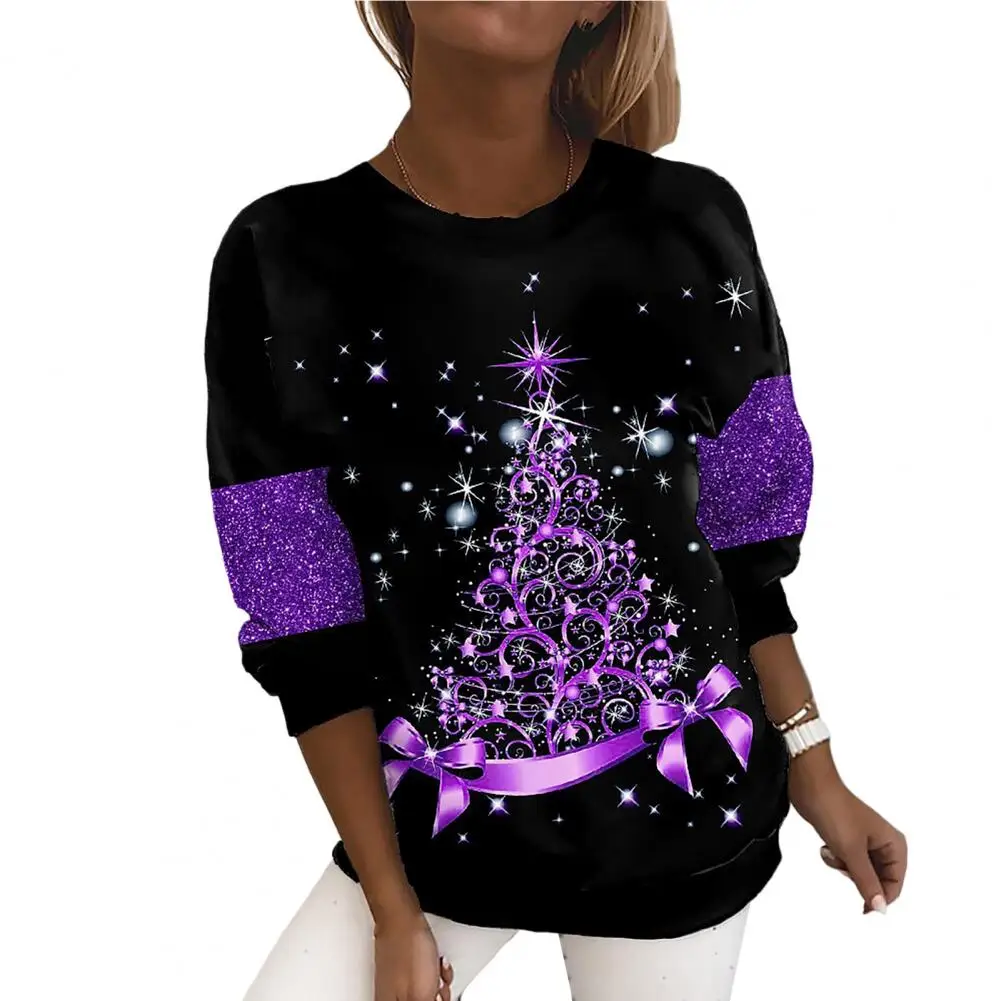

Loose Women's Sweatshirt Christmas Tree Printing Pattern Thermal Oversize Women Winter Sweatshirt Christmas Top