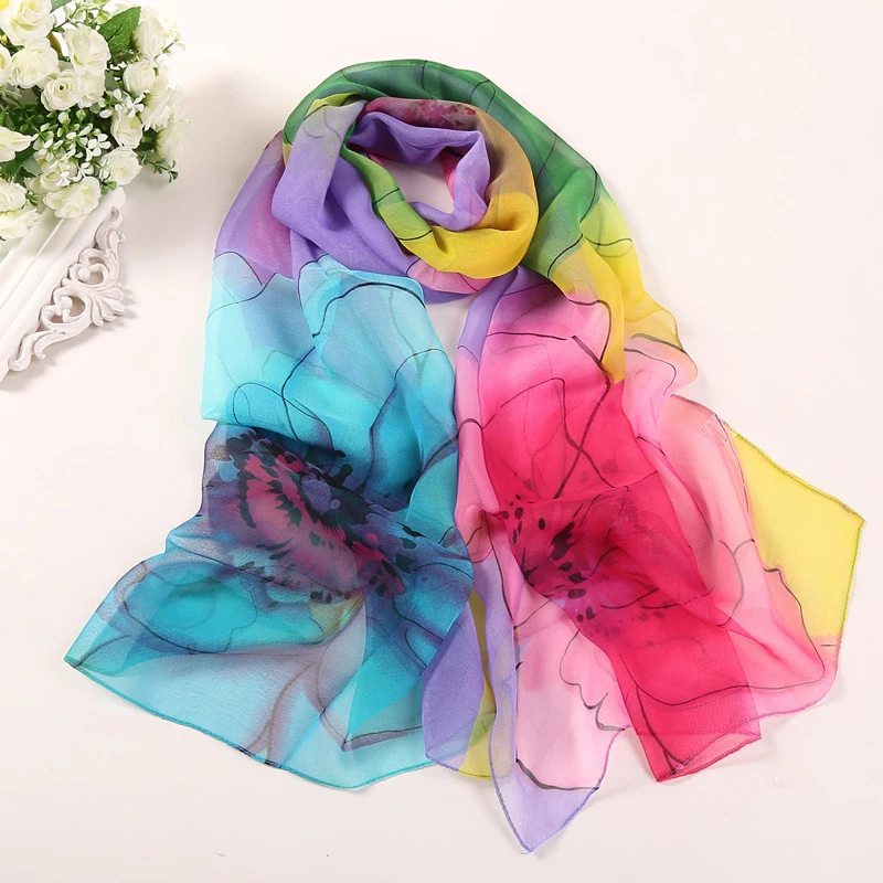

Multiple Colour Scarf Gradient Rose Flower Chiffon Georgette Scarf Women Foulard Lotus Leaf Long Shawl Summer Bandana Elegant