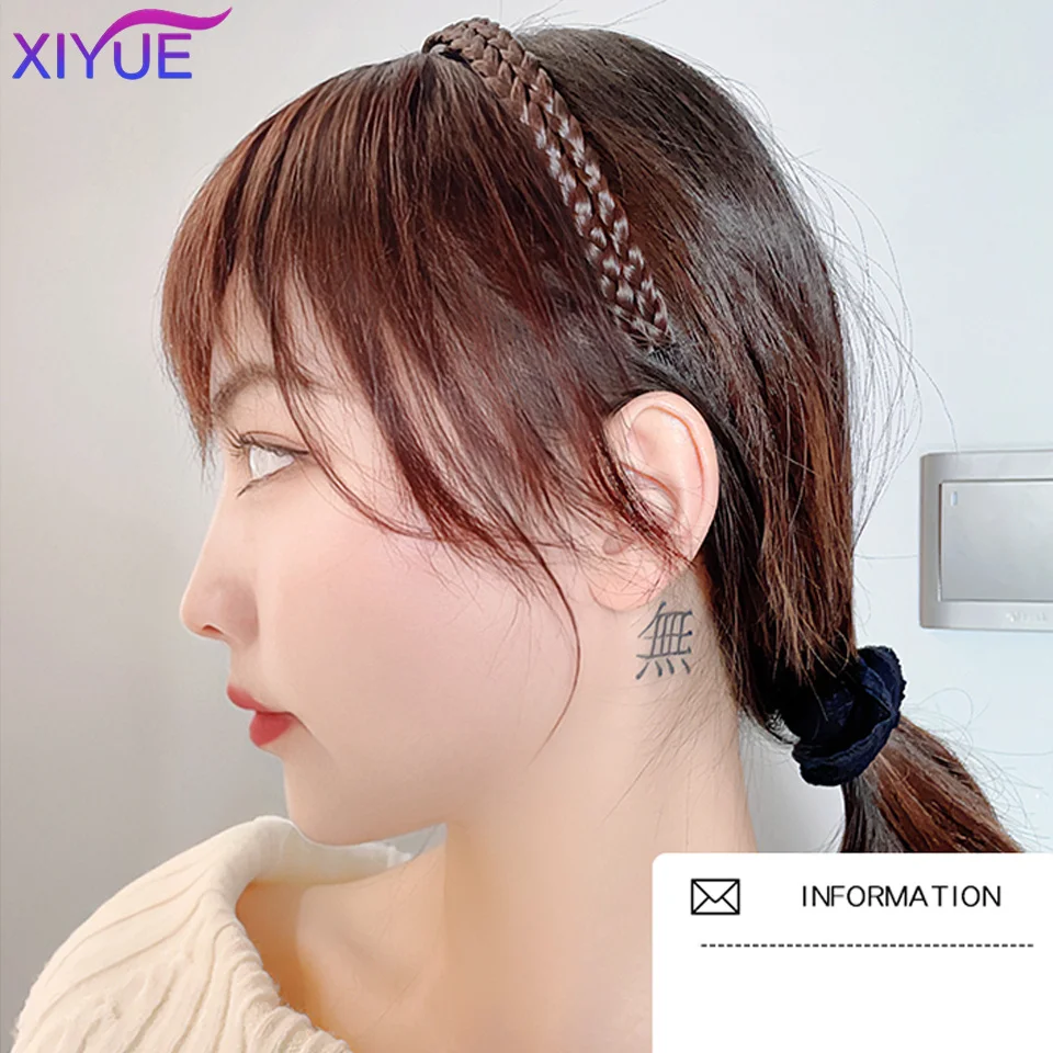 Synthetic Fake Bangs Hair Neat Rhinestone hairband With Braids Headband Heat Resistant Bangs In Hair Extensions Hairpieces Hair