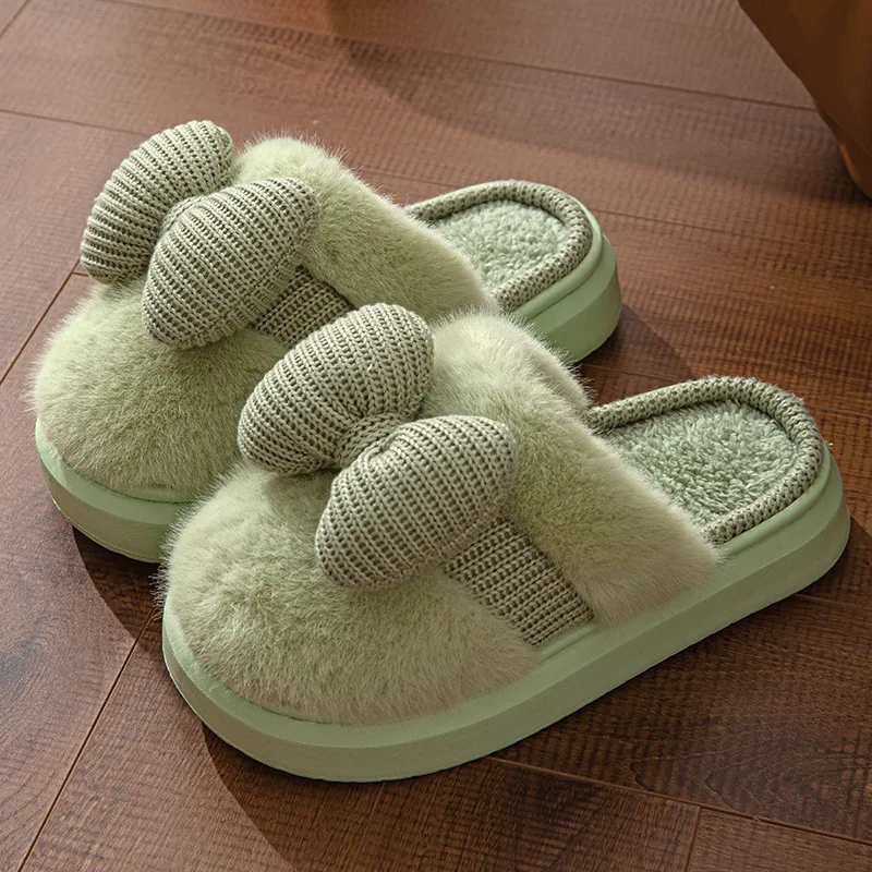 Women Fashion Plush Warm Bows Cotton Slippers Couple Winter New Thick Soft Sole Slides Men Indoor Floor Flat Home Non-slip Shoes 5