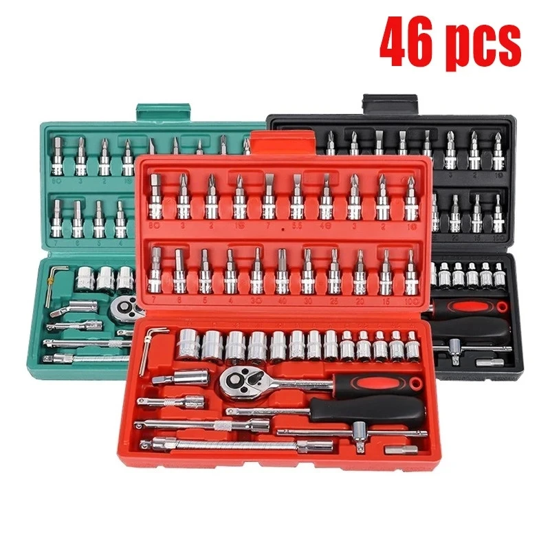 46/53 Piece/Set of Car Repair Tool Kit 1/4-Inch Socket Set Car Repair Tool Ratchet Torque Wrench Combo Auto Repairing Tool Set