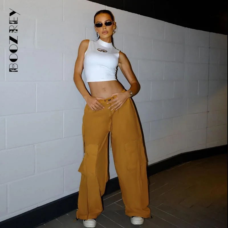 

BoozRey Y2K Straight Tube Multipocket Drawstring High Waist Overalls Women Casual Outfits Streetwear Baggy Wide Leg Sweatpants