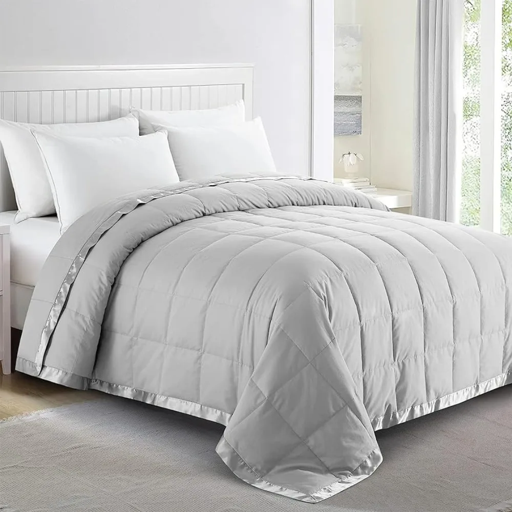 

Blankets King Size - Soft Lightweight for All Seasons,Luxury Bed Blanket with Satin Trim, 100% Cotton, Light Gray (108"X90")