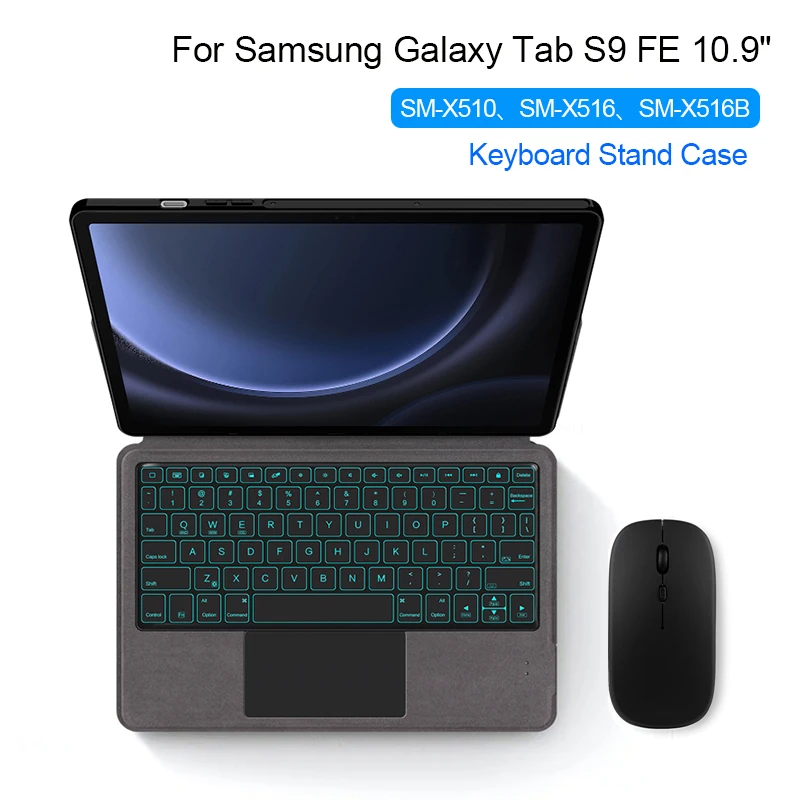 Capa Protetora do Teclado Smart Folio Retroiluminação Mágica Toque do Teclado Apto para Samsung Galaxy Tab s9 fe 10.9 Sm-x510 X516 X516b 2023