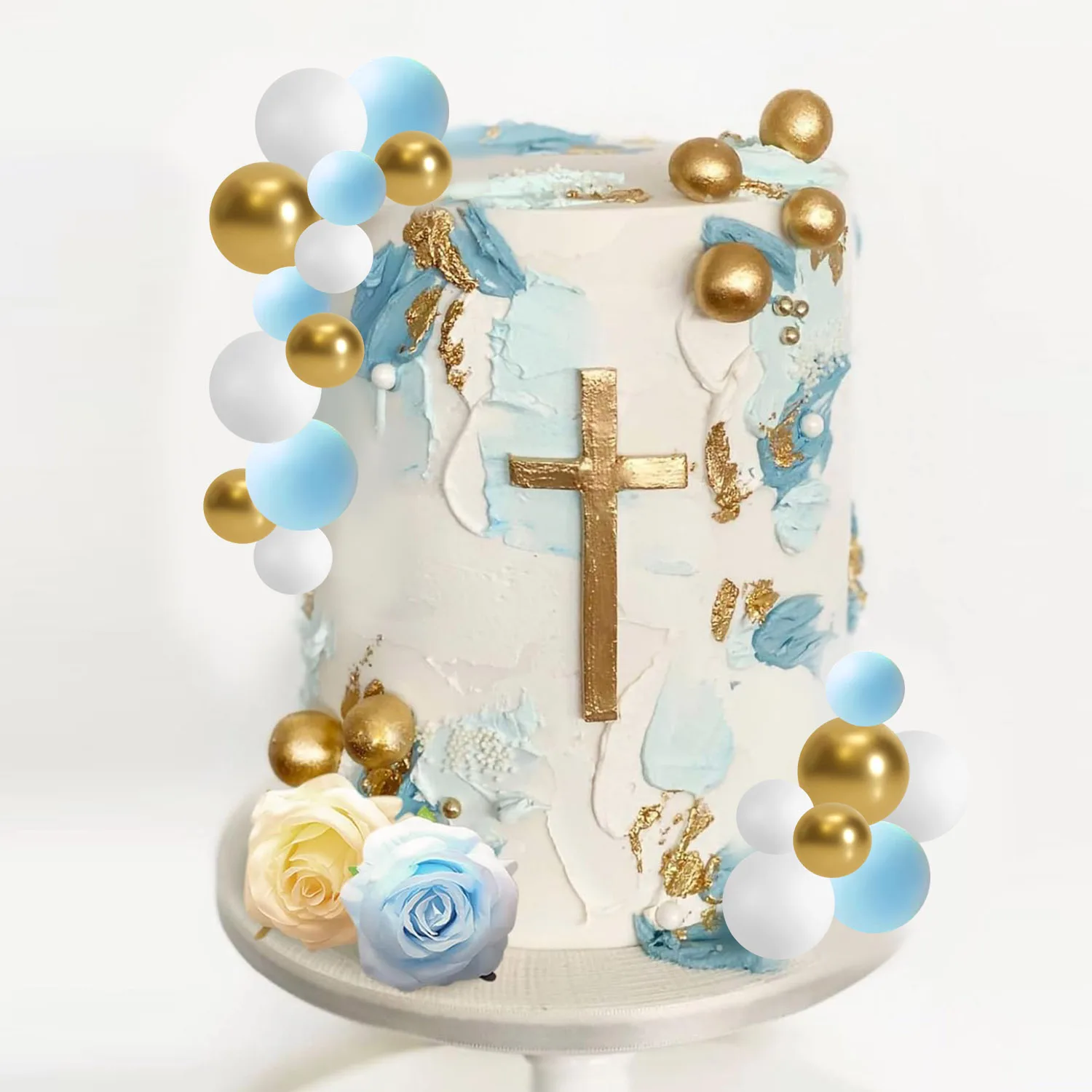 Description Picture 4 of itemBlue Baptism Cake Decoration Cross Cake Decoration Baby Boy Cake Decoration Baptism Party Favors Baptism Party Supplies