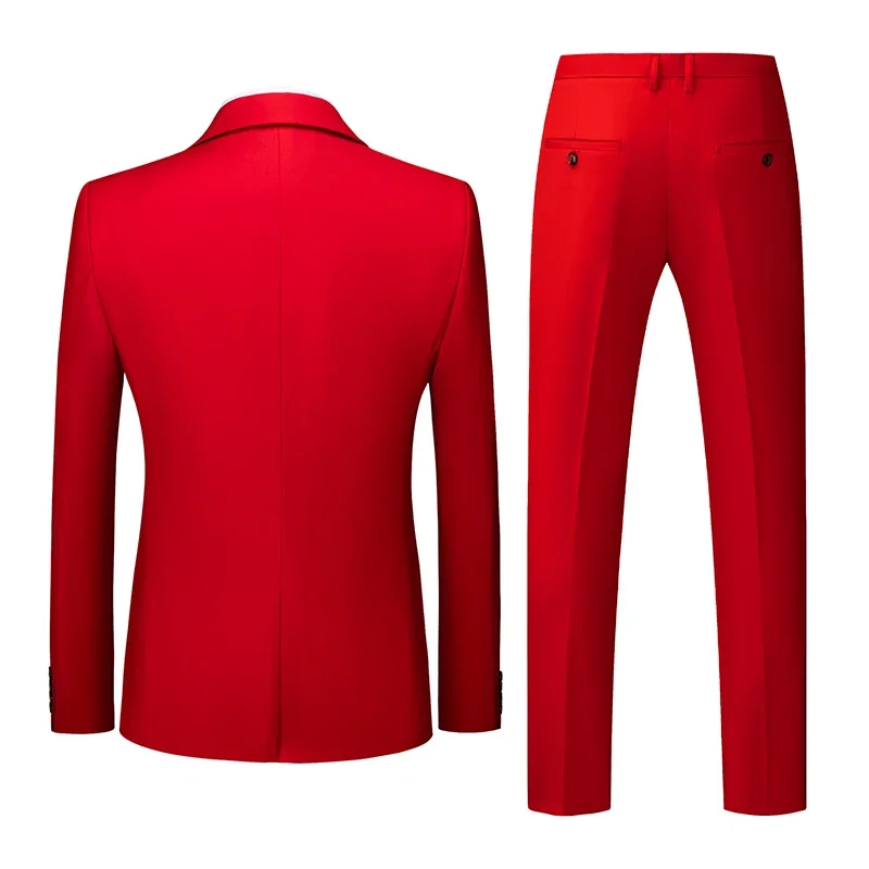 Mens suit spring autumn solid color one button blazers trousers