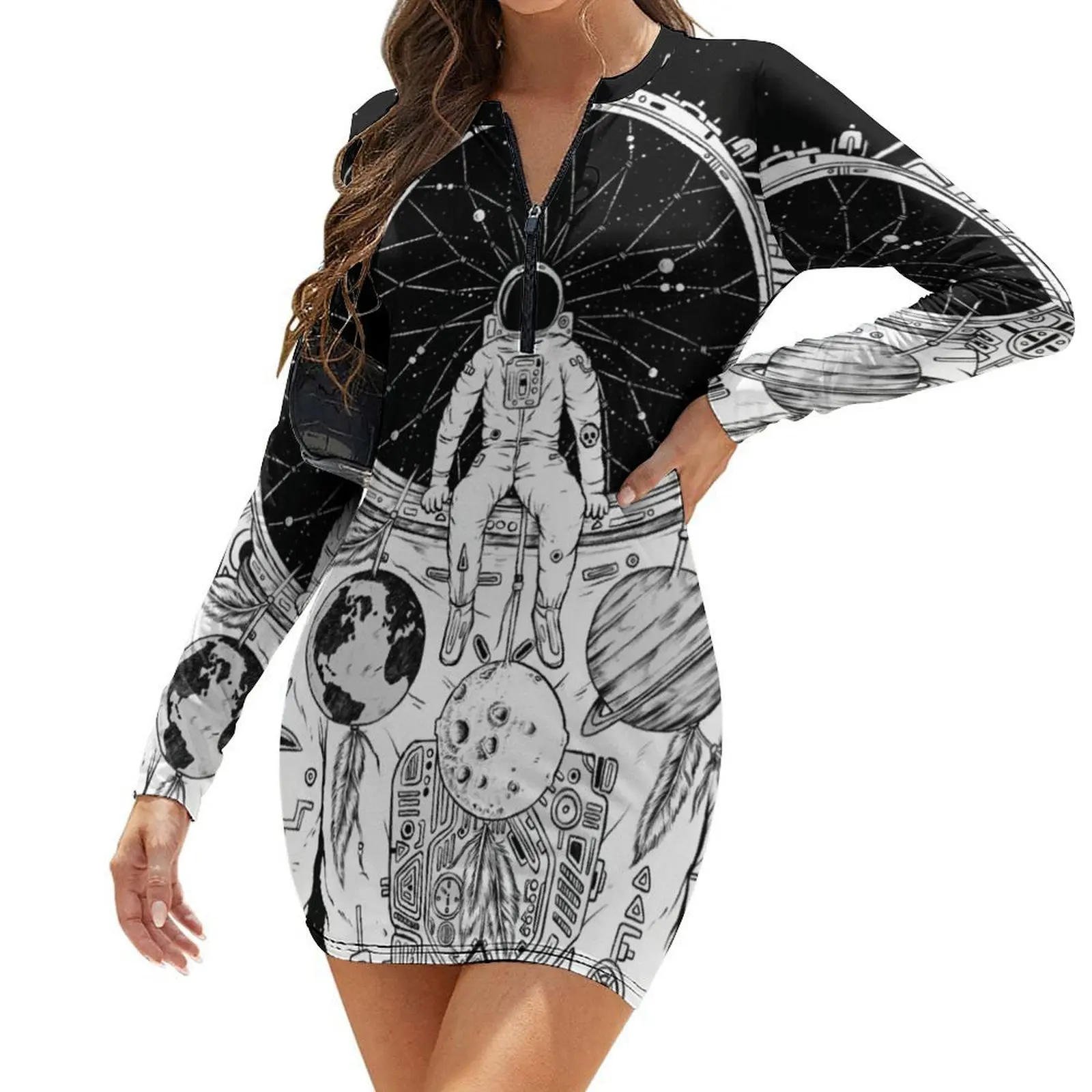 

The Dreamer (B/W) Long-Sleeve Bodycon Dress Woman clothing elegant dress Bridesmaid dress woman cocktail dresses