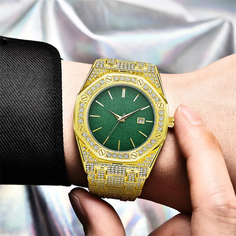 

New Iced Out Watch For Men Fashion Luxury Diamond Hip Hop Calendar Quartz Wristwatches Male Clock Relogio Masculino Dropshipping