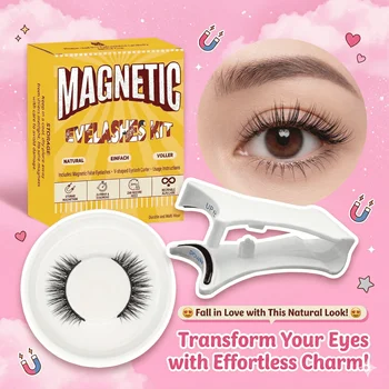 Magnetic Eyelashes Self Adhesive Glue Free 1 Pair with 1 Lash Applicator Natural Style Lashes Reusable