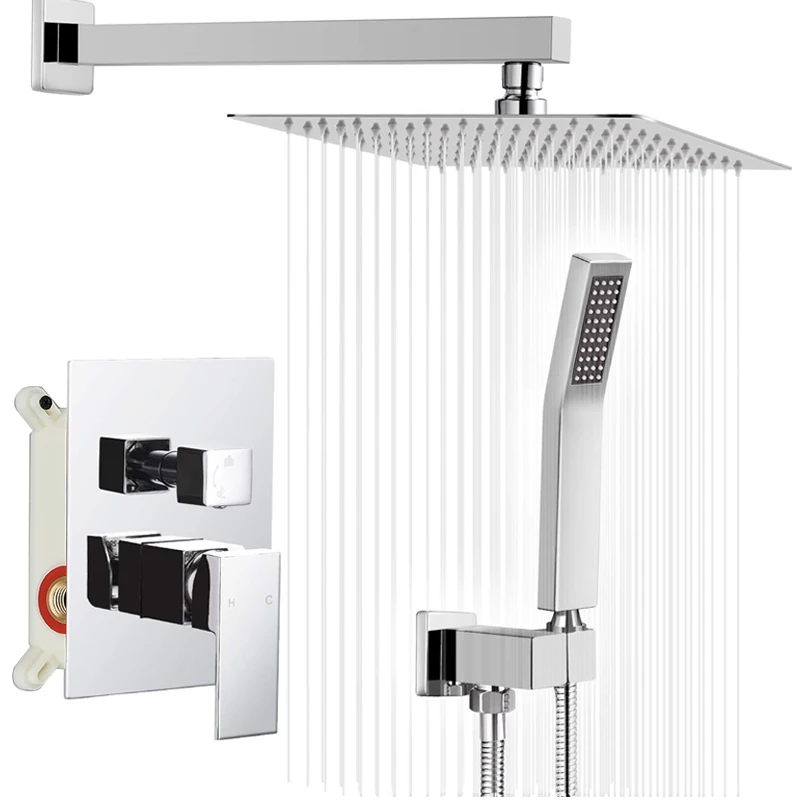 Quyanre Wall Mount Bathroom Rain Waterfall Shower Faucets Set Concealed Chrome Shower System Bathtub Mixer Faucet Tap bathroom faucet bathroom shower faucet set