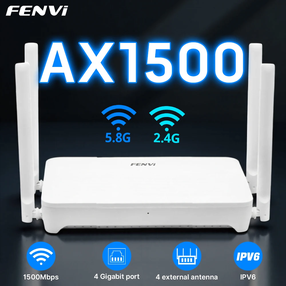 FENVI WiFi 6 Yönlendirici AX1500 Çift Bant 2.4G ve 5 GHz Gigabit Ethernet Bağlantı Noktası 4 Anten Sinyal Amplifikatör Kablosuz Wi-Fi 6 Mesh MU-MIMO