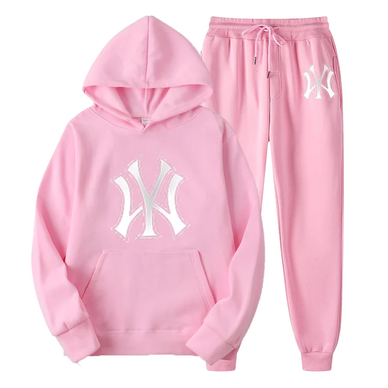 

Korean Fashion Pink Sweatshirt Sweatpants Outfit Winter Sportswear Cotton Fleece Unisex Men Women Hoodie Pullover Big Size