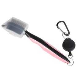 Dual-Sided Golf Club Brush with Retractable Nylon Bristles and Aluminum Carabiner (Pink)