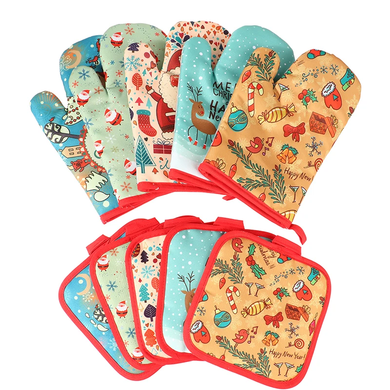 

2pcs/set Christmas Gloves Microwave Oven Mitts Pads 2 Pieces Anti-scald Insulated Gloves Set Oven Baking Supplies