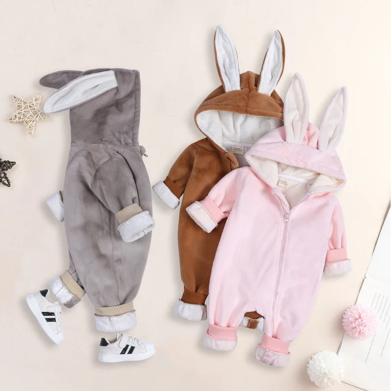 

New Born Baby Items Winter Jumpsuits Thickened And Velvet Baby Rabbit Ears Romper Rabbit Plush Romper Baby Clothes