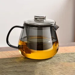 Elegant Glass Teapot with Infuser - Dishwasher & Stovetop Safe for Loose Leaf & Blooming Tea (480ml grey)