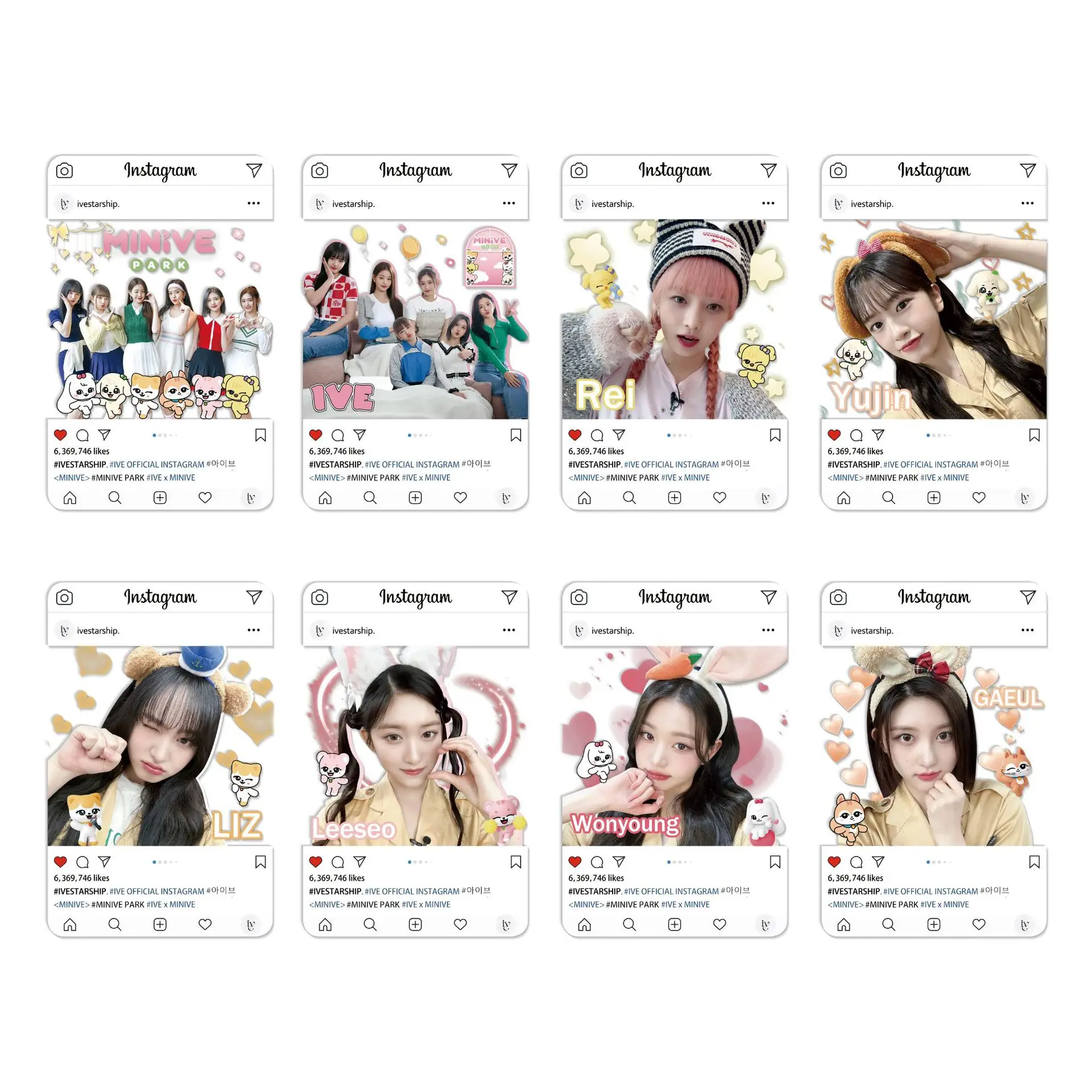 8Pcs/Set KPOP IVE MINiVE Instagram Photocards Rei Liz Gaeul