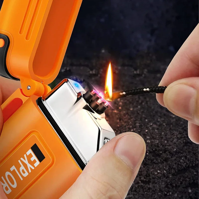 2024 Waterproof Double Arc Lighter USB Rechargeable Windproof Plasma Lighter Outdoor Camping Flameless Smoking Accessories 3