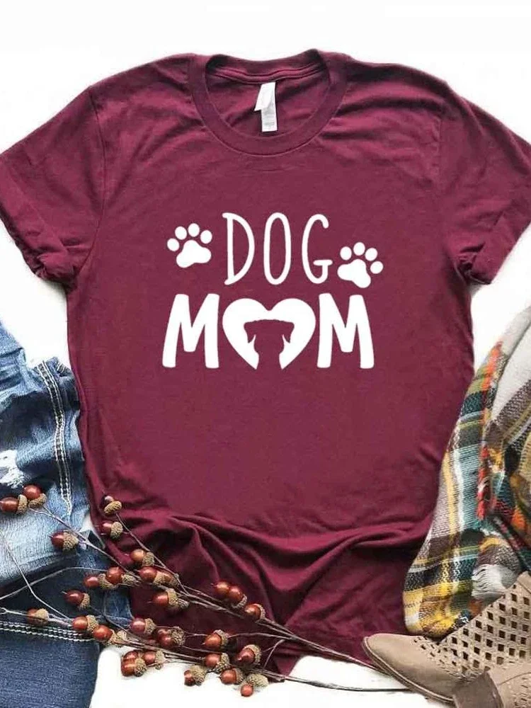 Women T Shirt Dog Mom PAW Print Tshirt Women Short Sleeve O Neck Loose T-shirt Ladies Causal Tee Shirt Clothes Tops 6