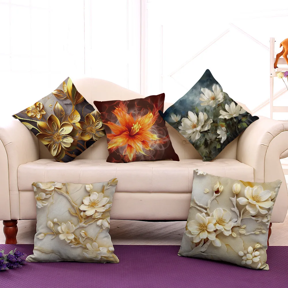 

Living Room Decoration Flocking Pillow Cover Colorful Household Cushion Cover 45x45 Office Flowers Home Decor Velvet Leaf E0495