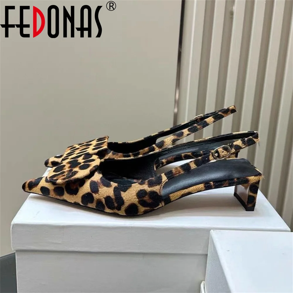 Ins Women Kitten Heels Slingbacks Sandals FEDONAS Leopard Genuine Leather Party Spring Summer Shoes Woman Sandals Pumps women slingback sandals women high heels shoes
