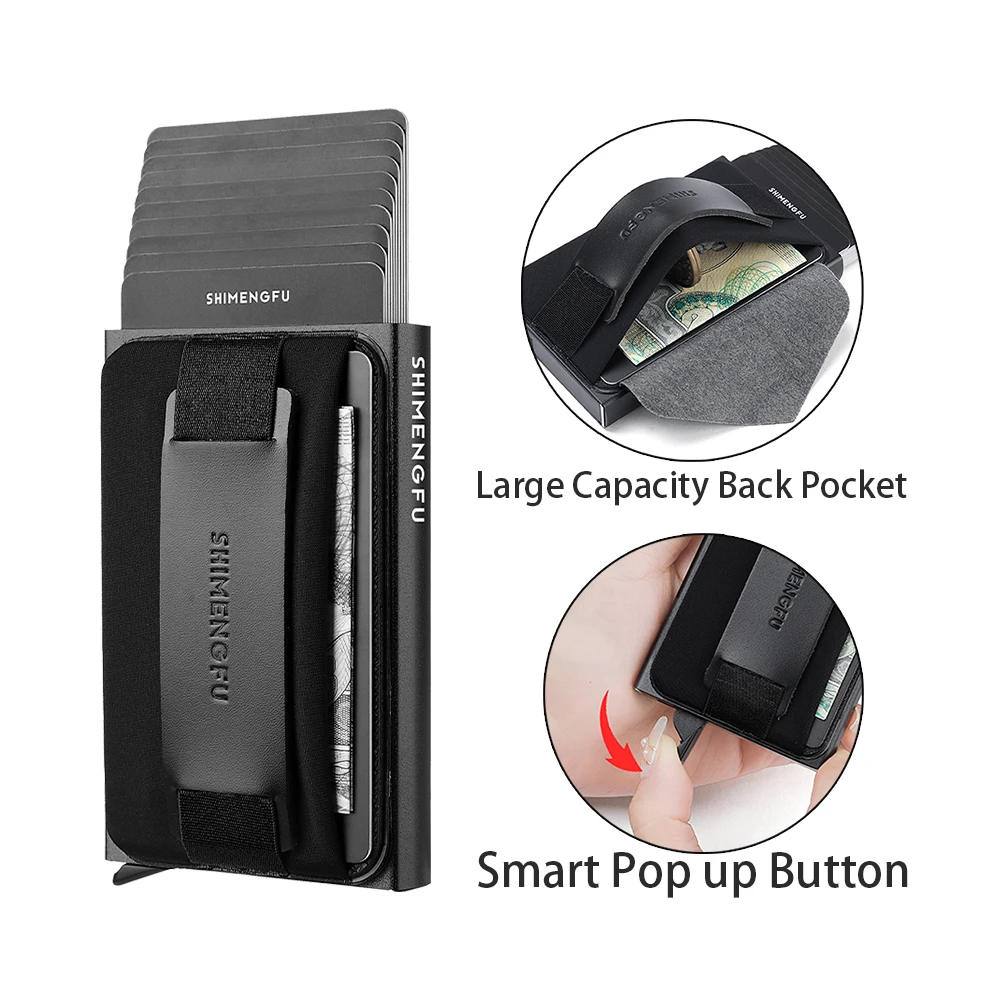 RFID Blocking Pop-up Card Holder Leather+Metal Bank Card Wallet Men's ID Cover Credit Minimalist Holder Bag For Women
