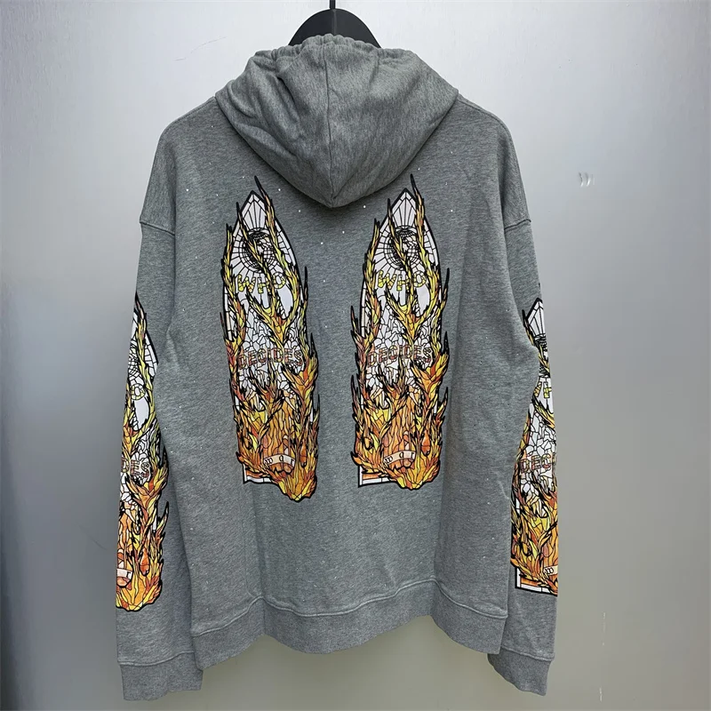 Free shipping pure cotton WHO DECIDES WAR sportswear full of hot pressed diamonds for men and women's casual street clothing