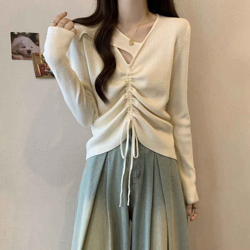 Sweet Solid Color Shirring Lace Up Irregular Blouses Women's Clothing 2023 Autumn Winter Loose Korean Tops Asymmetrical Shirts